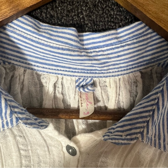 Free People White and Blue Loose Button-Up Blouse 100% Cotton, Women’s Large - Picture 2 of 9